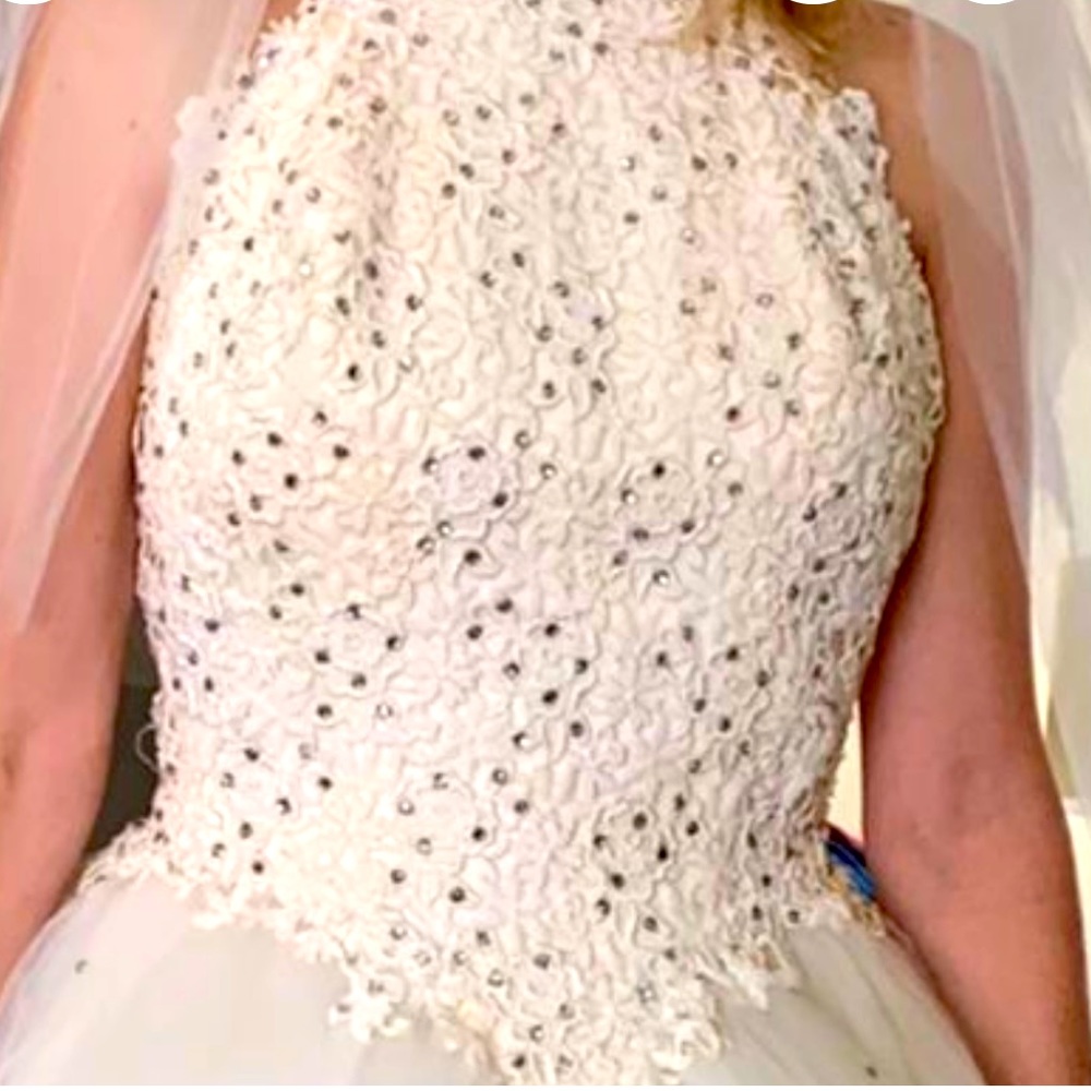 Wedding ball gown, princess style, halter with tulle A-line skirt with Swarovski